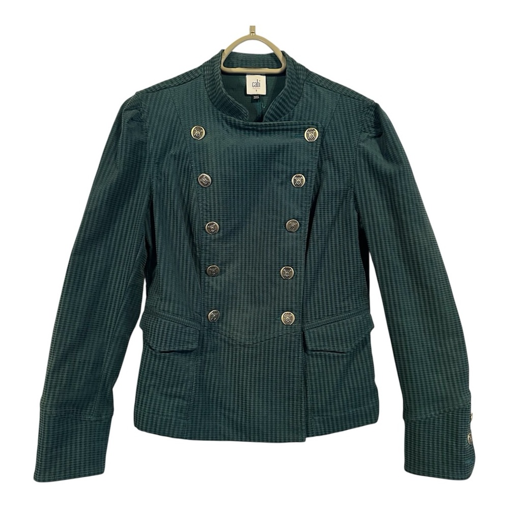 CAbi Lennon Women's Green Chic Military Style Jacket Size Small Gold Buttons